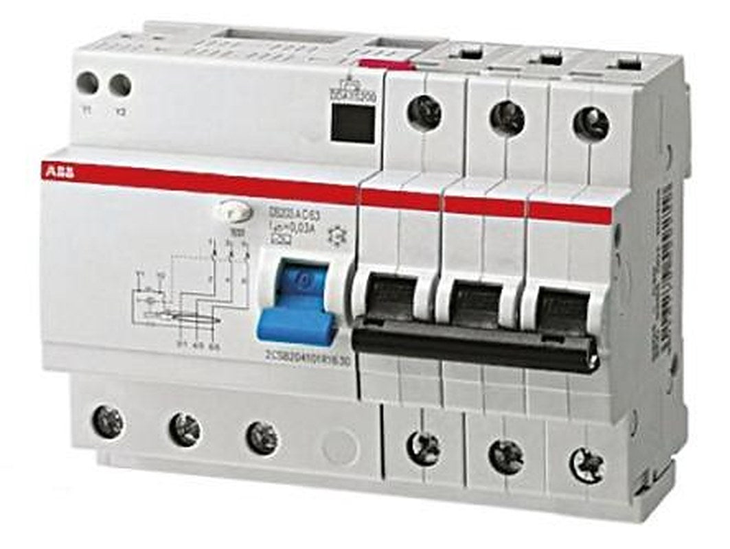 ABB Residual Current Circuit Breaker with Overload Protection, 20A Current Rating, 3-Pole, 30 mA Trip Sensitivity, Type