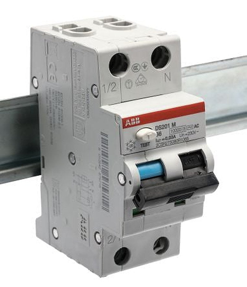 ABB Residual Current Circuit Breaker with Overload Protection, 6A Current Rating, 2-Pole, 30 mA Trip Sensitivity, Type