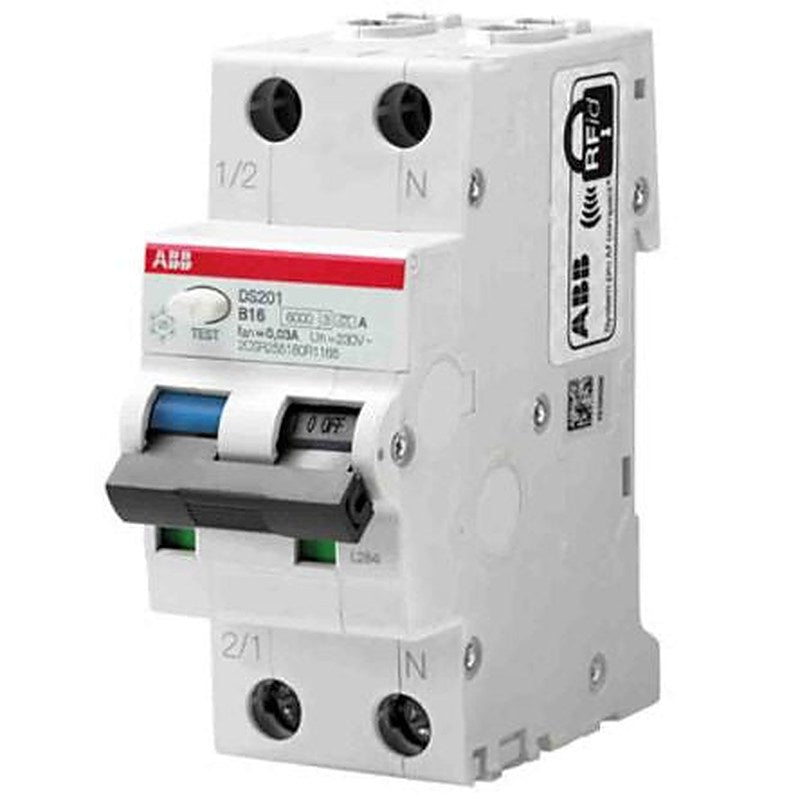 ABB Residual Current Circuit Breaker with Overload Protection, 40A Current Rating, 2-Pole, 300 mA Trip Sensitivity, Type