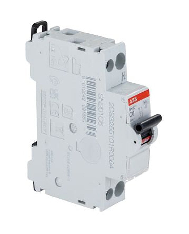 ABB MCB SN200 SN201 Miniature Circuit Breaker, 2-Pole, 6A, Type C, 230V ac AC, 6 kA Breaking Capacity