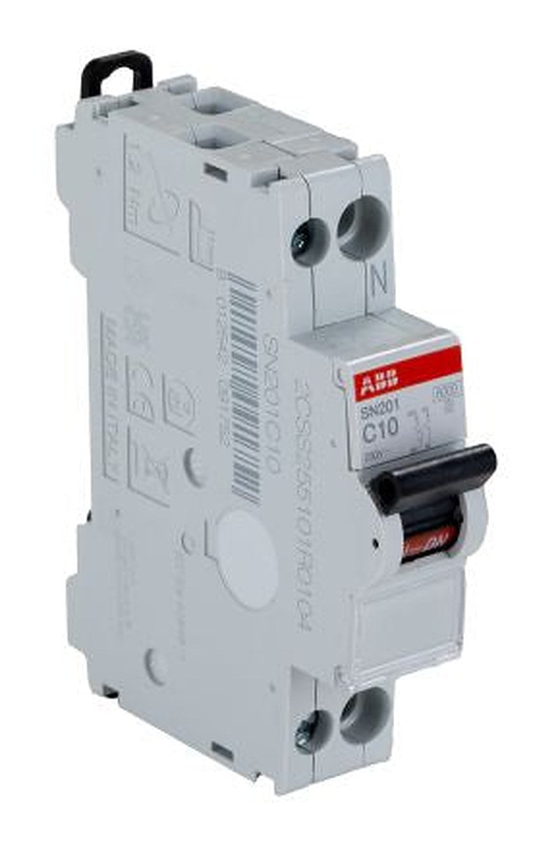 ABB MCB SN200 SN201 Miniature Circuit Breaker, 2-Pole, 10A, Type C, 230V ac AC, 6 kA Breaking Capacity