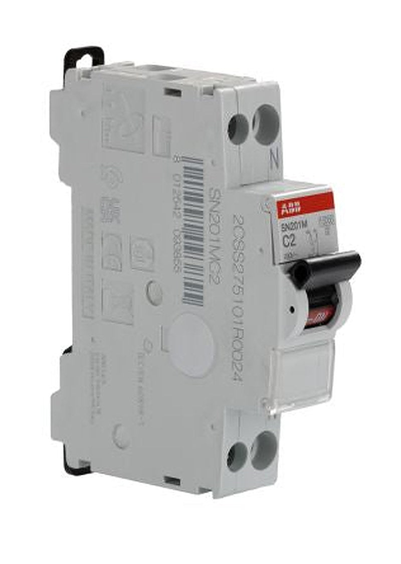ABB MCB SN200 SN201 Miniature Circuit Breaker, 1-Pole, 2A, Type C, 230V ac AC, 10 kA Breaking Capacity