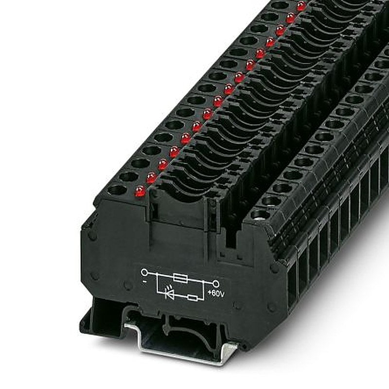 Phoenix Contact 3001939 UK6-FSI/C-LED60 Series Fuse Modular Terminal Block Black, 0.2mm², 10 mm², 1-Level Fused, Screw