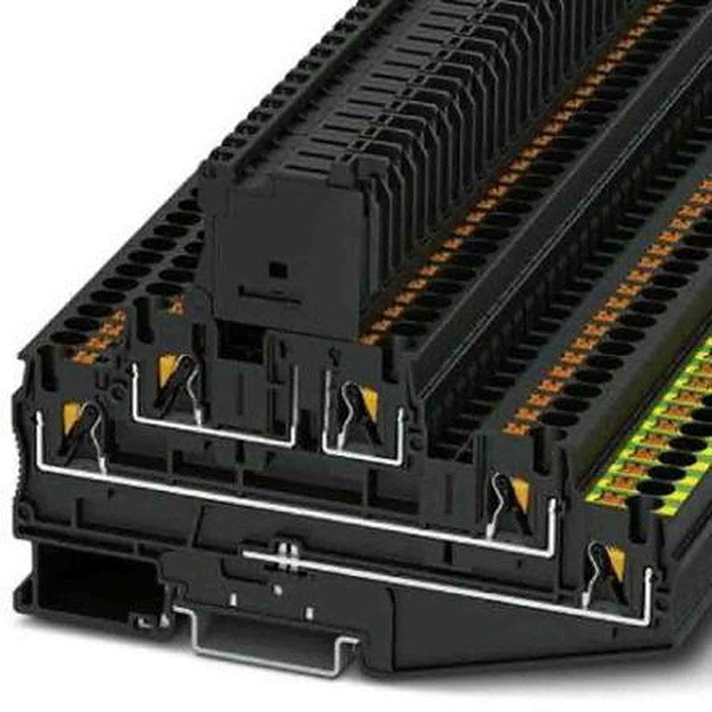 Phoenix Contact 3002602 PT Series Fused DIN Rail Terminal Black, 0.2mm², 6 mm², 3-Level Fused, Push-in