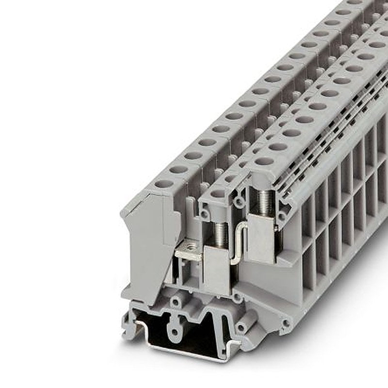 Phoenix Contact 3005196 UK 10-TWIN Series Feed Through Terminal Block Grey, 0.5mm², 10 mm², 2-Level Fused, Screw