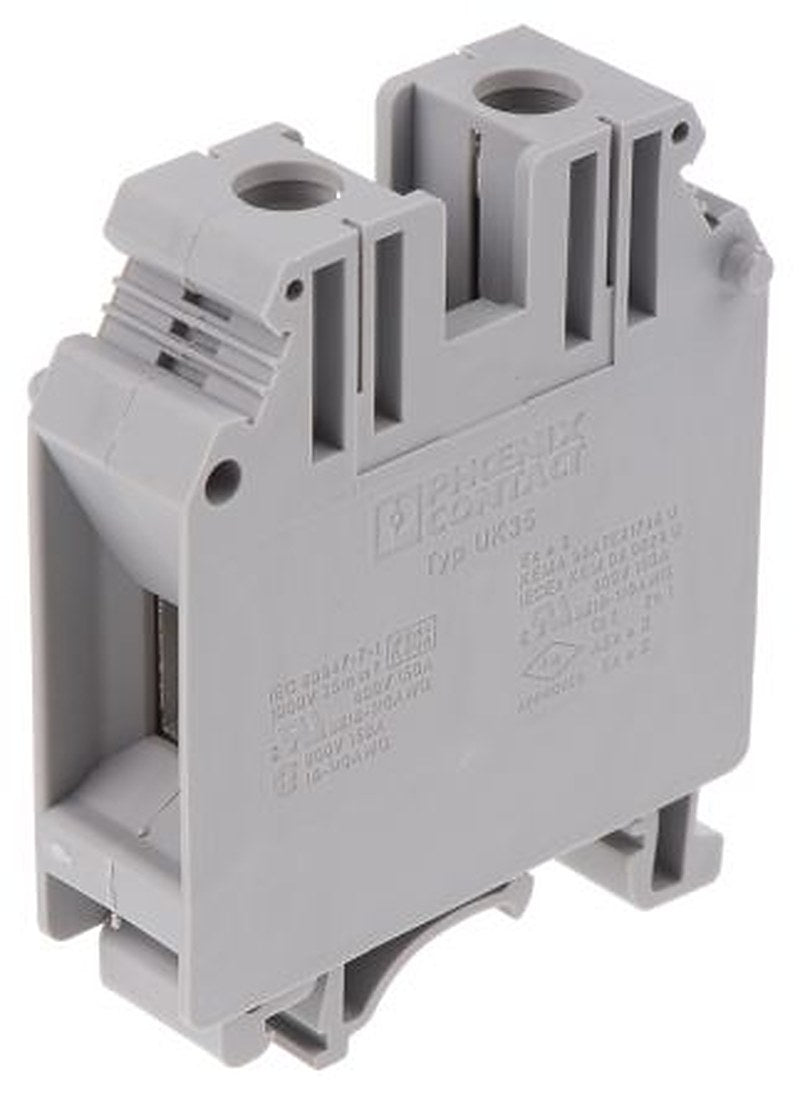 Phoenix Contact 3008012 UK 35 Series Feed Through Terminal Block Grey, 0.75mm², 35 mm², 1-Level, Screw, ATEX