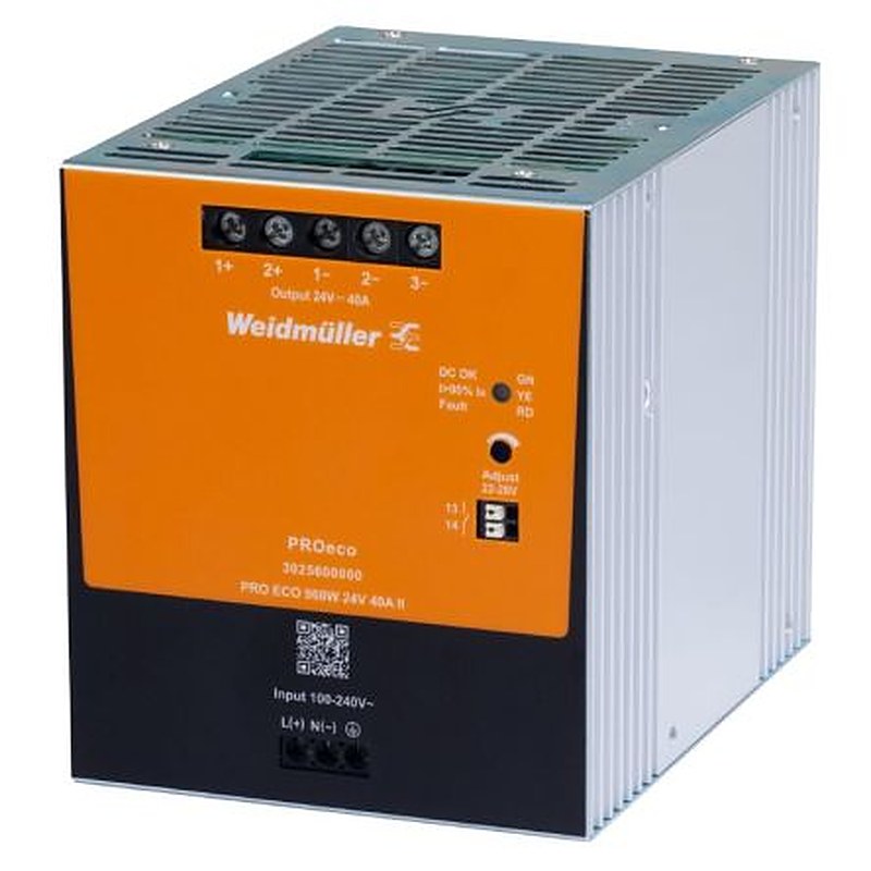 Weidmüller Power Supply, 3025600000 24V, 40A, 1026.74 VA, Input 85V ac to 264V ac