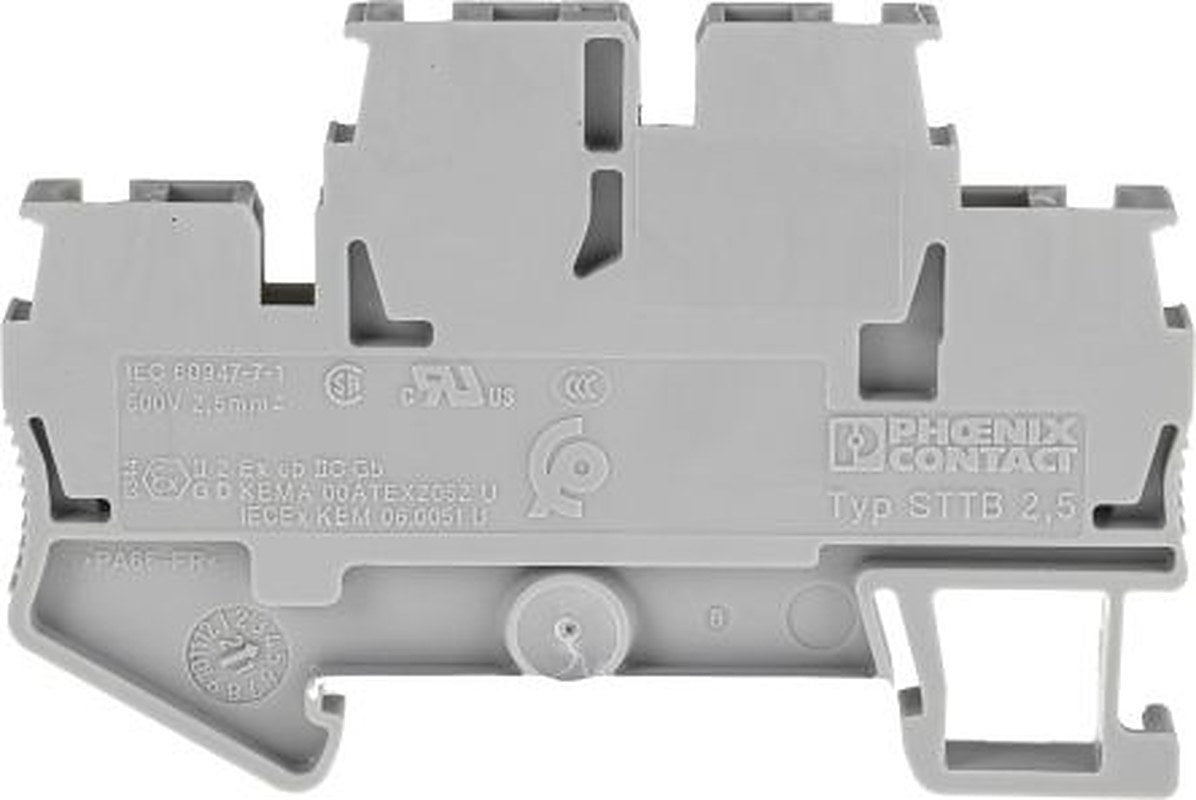 Phoenix Contact 3031270 STTB 2.5 Series Double Level Terminal Block Grey, 0.08mm², 4 mm², 2-Level, Spring Cage,