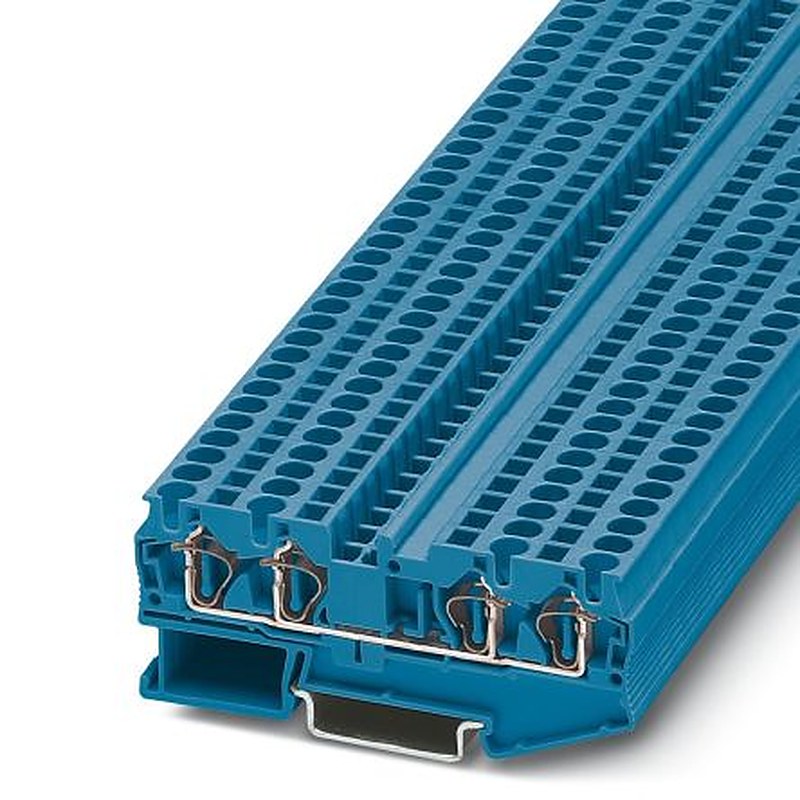 Phoenix Contact 3031458 ST 4-QUATTRO BU Series DIN Rail Terminal Block Blue, 0.08mm², 6 mm², 1-Level, Spring Cage, KEMA,