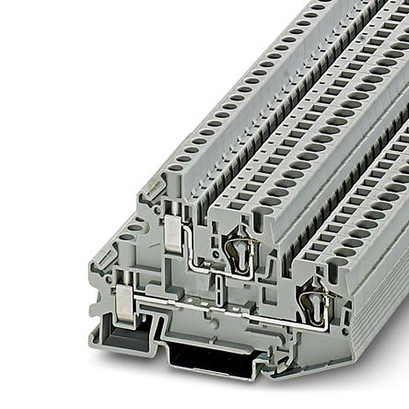Phoenix Contact 3033155 STTBU 4 Series Feed Through Terminal Block Grey, 0.08mm², 6 mm², 2-Level, Spring Cage