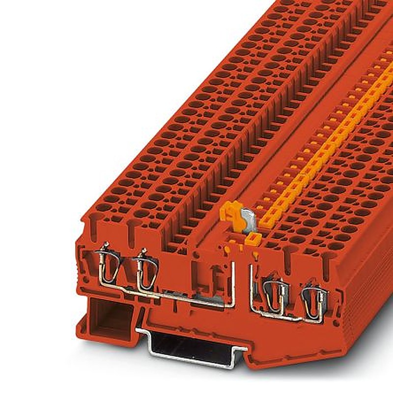 Phoenix Contact 3035043 ST 2.5-QUATTRO-MT RD Series Knife Disconnect Terminal Block Red, 2.5mm², 1-Level, Spring Cage