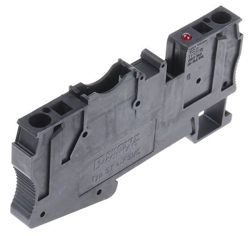 Phoenix Contact 3036505 ST 4-FSI/C-LED 24 Series Fused DIN Rail Terminal Black, 1-Level, Spring Cage