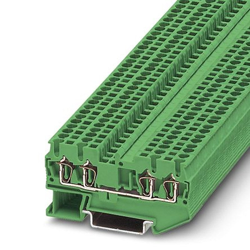Phoenix Contact 3037465 ST 2.5-QUATTRO GN Series DIN Rail Terminal Block Green, 0.08mm², 4 mm², 1-Level, Spring Cage,