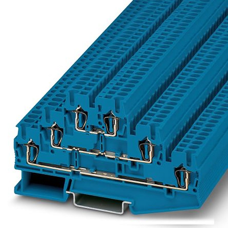 Phoenix Contact 3038710 ST 2.5-3L BU Series DIN Rail Terminal Block Blue, 0.08mm², 6 mm², 3-Level, Spring Cage