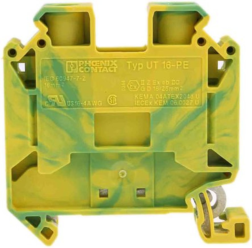 Phoenix Contact 3044212 UT 16-PE Series Earth Terminal Block Green, Yellow, 1.5mm², 25 mm², 1-Level, Screw, ATEX