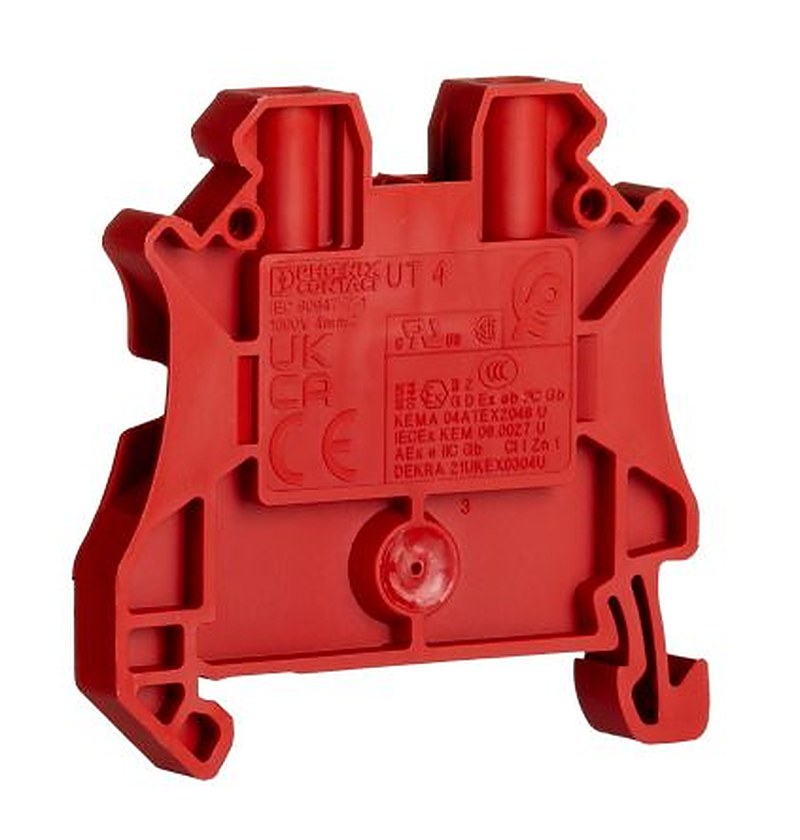 Phoenix Contact 3045127 UT 4 RD Series Feed Through Terminal Block Red, 4mm², 1-Level, Screw