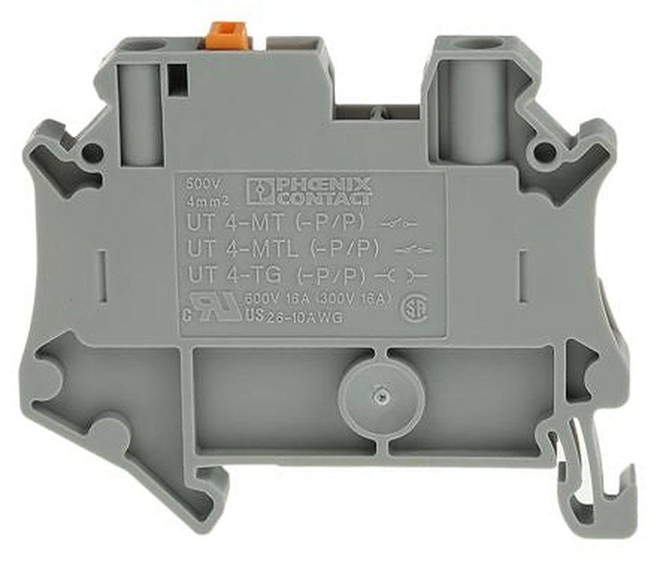 Phoenix Contact 3046139 UT 4-MT Series Knife Disconnect Terminal Block Grey, 0.14mm², 6 mm², 1-Level, Screw