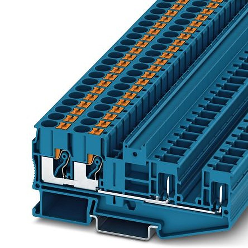 Phoenix Contact 3061839 PT 6-QUATTRO/2P BU Series Feed Through Terminal Block Blue, 0.5mm², 10 mm², 1-Level, Push-in