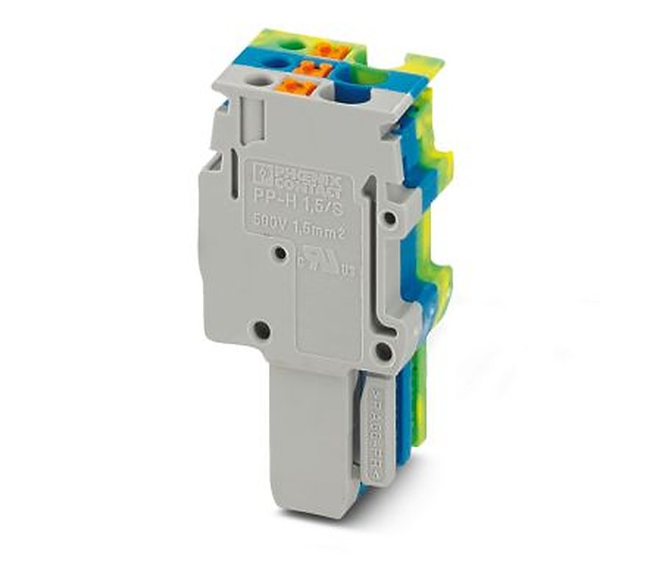 Phoenix Contact PP-H 1.5/S/3 (1GY/1BU/1GNYE) Series Pluggable Terminal Block, 3-Contact, 3.5 mm Pitch, 1 Row, 3062113