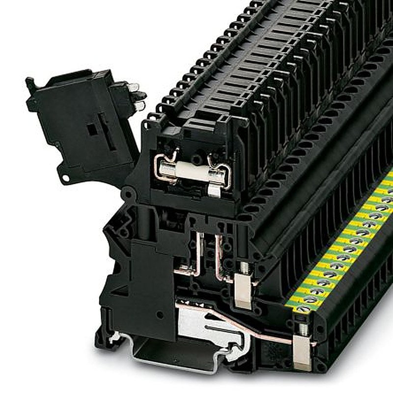 Phoenix Contact 3070053 UT 4-PE/HESI LED 24 (5X20) Series Modular Terminal Block Black, 1mm², 1-Level, Screw