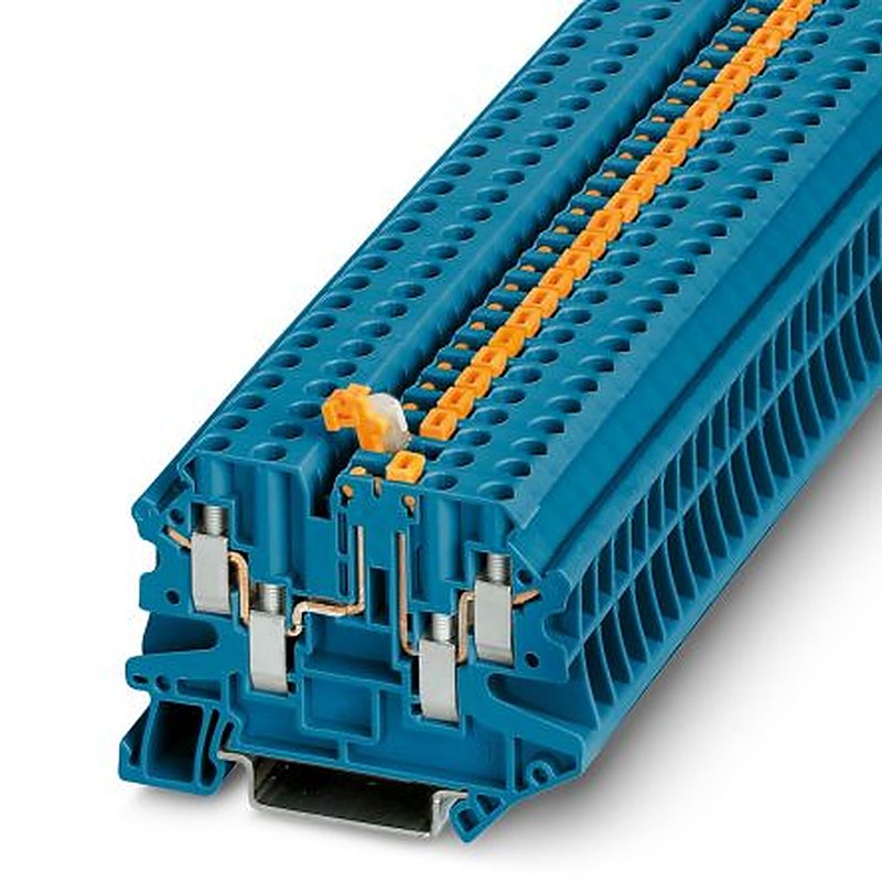 Phoenix Contact 3073050 UT 4-QUATTRO-MT BU Series Knife Disconnect Terminal Block Blue, 0.14mm², 6 mm², 1-Level, Screw