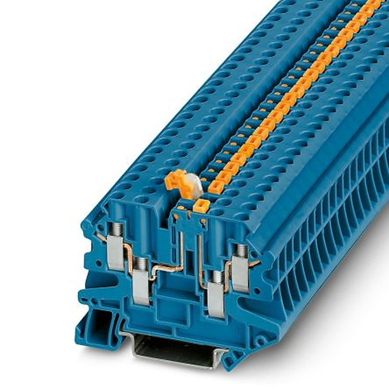 Phoenix Contact 3073063 UT 4-QUATTRO-MT P/P BU Series Knife Disconnect Terminal Block Blue, 0.14mm², 6 mm², 1-Level,