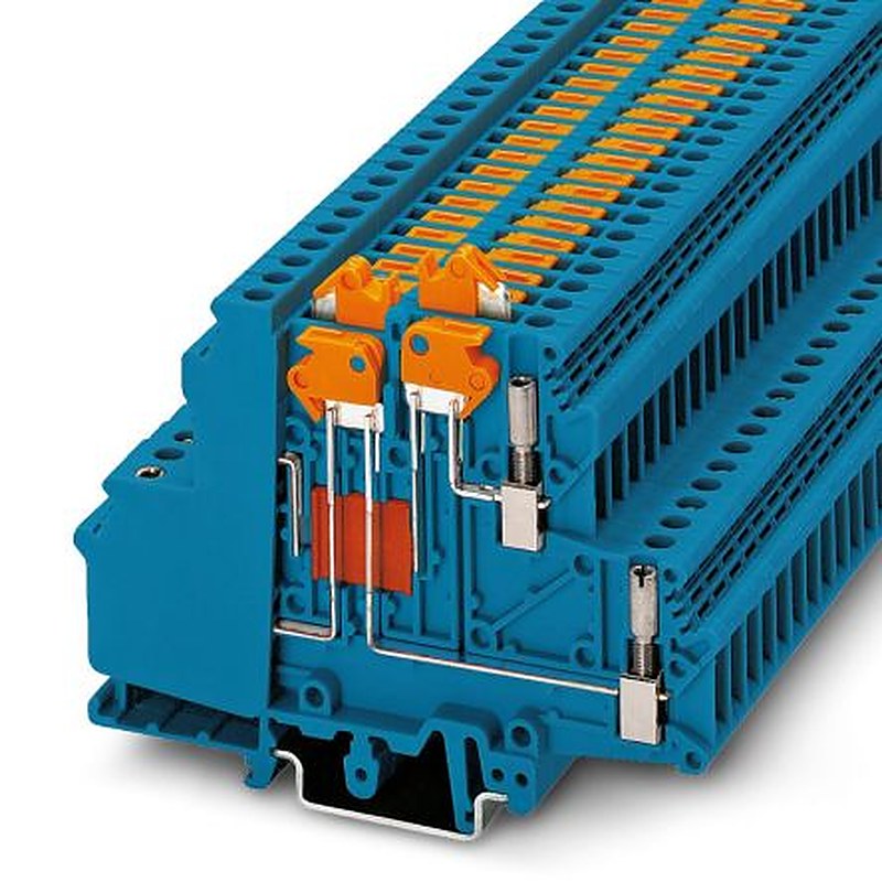 Phoenix Contact 3101113 UDMTK 5-P/P BU Series Knife Disconnect Terminal Block Blue, 0.2mm², 4 mm², 2-Level, Screw
