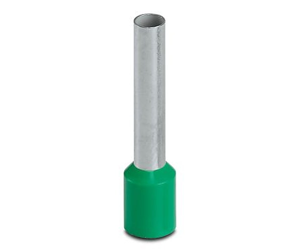 Phoenix Contact, AI6 -18 GN Insulated Crimp Bootlace Ferrule, 18 mm Pin Length, 3.6 mm Pin Diameter, Green to 10 AWG