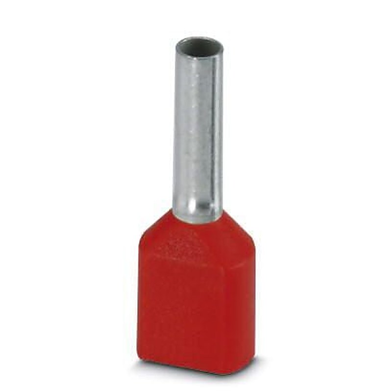 Phoenix Contact, AI-TWIN 2X 1 - 8 RD Insulated Crimp Bootlace Ferrule, 8 mm Pin Length, 2.05 mm Pin Diameter, Red to 18