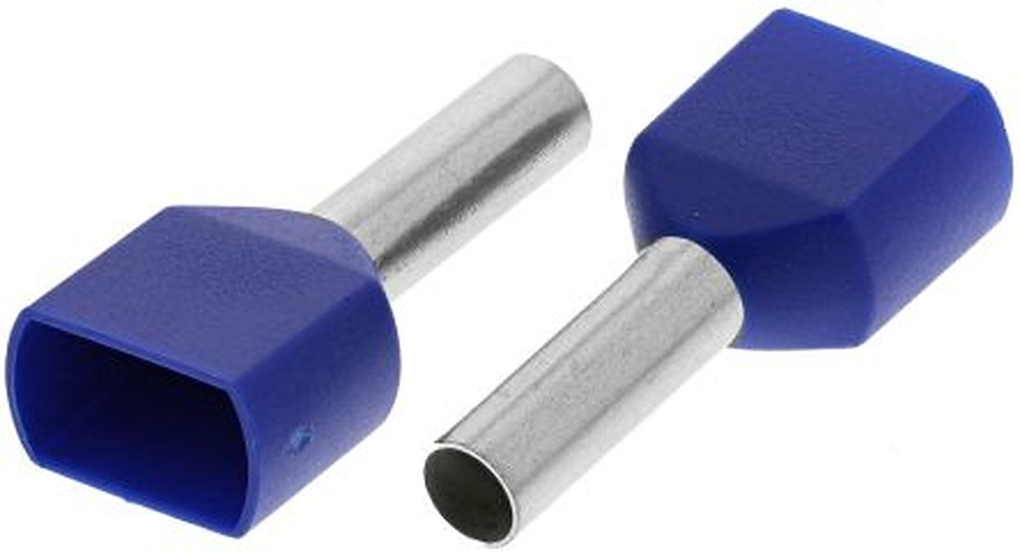 Phoenix Contact, AI-TWIN2X 2.5 -10 BU Insulated Bootlace Ferrule Kit, 10 mm Pin Length, 2.9 mm Pin Diameter, Blue to 14