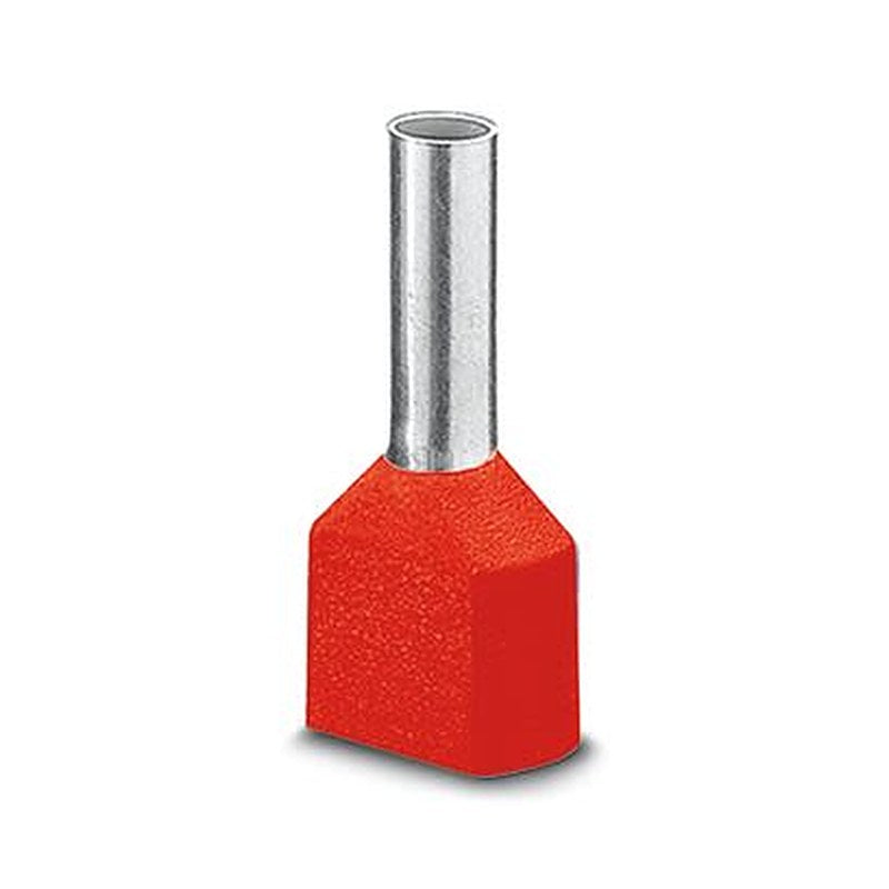 Phoenix Contact, AI-TWIN Insulated Ferrule, 14 mm Pin Length, 6.5 mm Pin Diameter, Red to 8 AWG Wire Size
