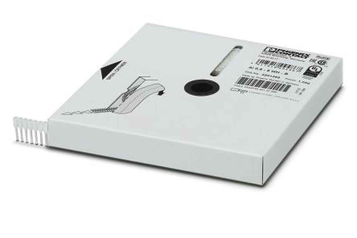 Phoenix Contact, AI0.5 - 8 WH-B Insulated Crimp Bootlace Ferrule, 8 mm Pin Length, 1.1 mm Pin Diameter, White to 20 AWG