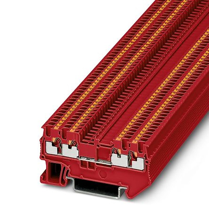 Phoenix Contact 3208200 PT 1.5/S-QUATTRO RD Series Feed Through Terminal Block Red, 0.14mm², 1.5 mm², 1-Level, Push-in,