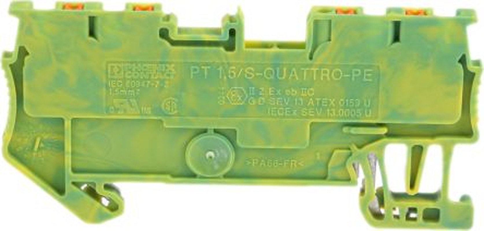 Phoenix Contact 3208333 PT 1.5/S-QUATTRO-PE Series Earth Terminal Block Yellow, Green, 0.14mm², 1.5 mm², 1-Level,
