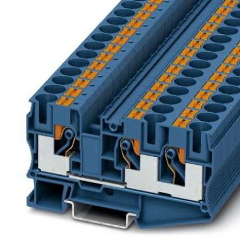 Phoenix Contact 3208747 PT 10 Series Feed Through Terminal Block Blue, 0.5mm², 16 mm², 1-Level, Push-in, IECEx/ATEX