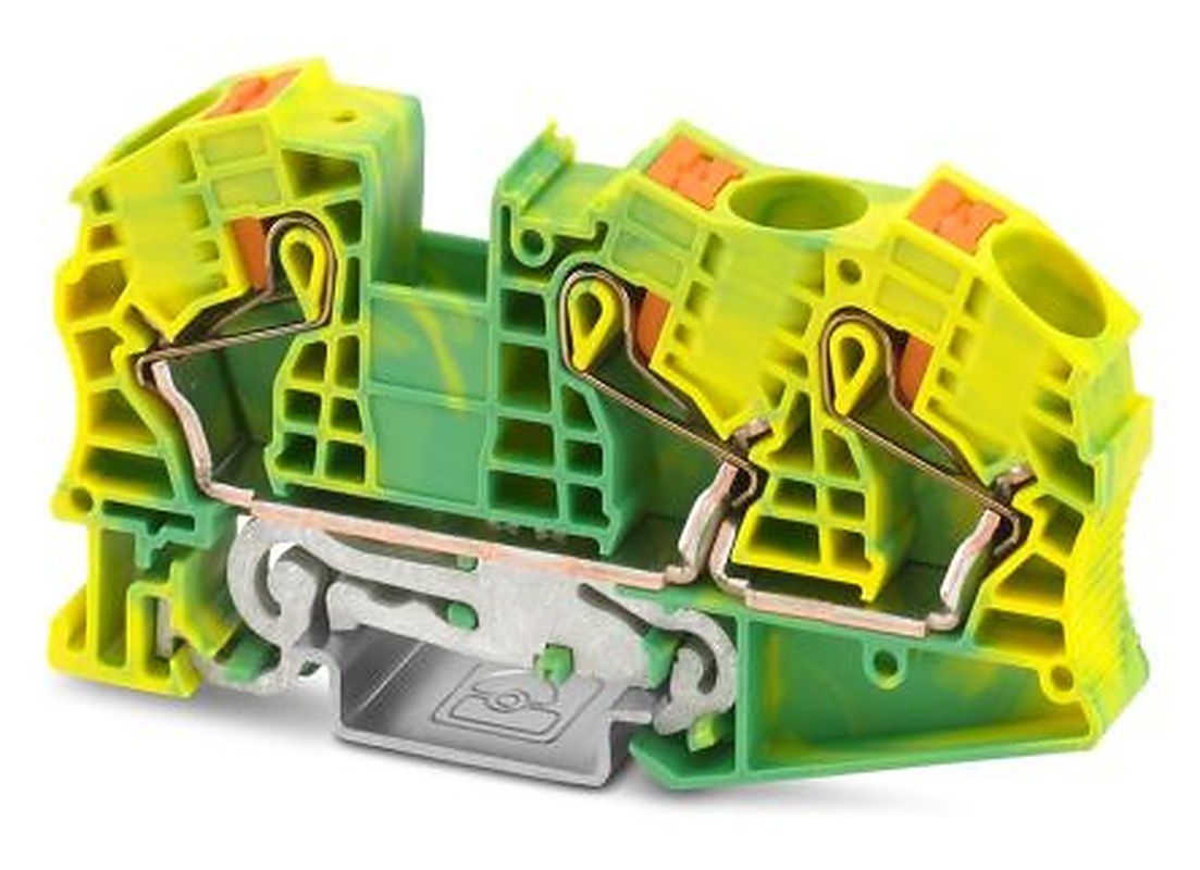 Phoenix Contact 3208786 PT 2 Series Earth Terminal Block Green, Yellow, 25mm², 1-Level, Push-in, ATEX, IECEx