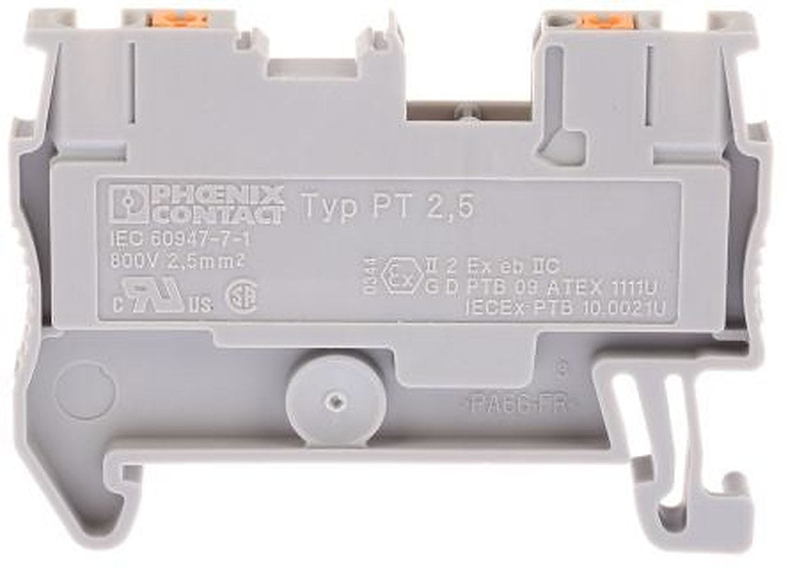 Phoenix Contact 3209510 PT 2.5 Series Feed Through Terminal Block Grey, 0.14mm², 4 mm², 1-Level, Push-in, ATEX
