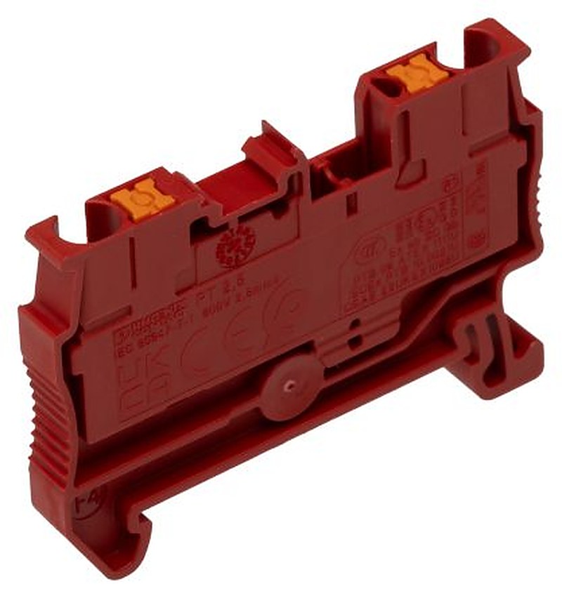 Phoenix Contact 3209512 PT 2.5 RD Series Feed Through Terminal Block Red, 2.5mm², 1-Level, Push-in, ATEX, IECEx