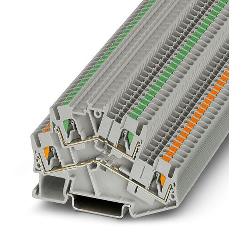 Phoenix Contact 3209609 PTTBS 2.5/U-OG/O-GN Series Double Level Terminal Block Grey, 0.14mm², 4 mm², 2-Level, Push-in,