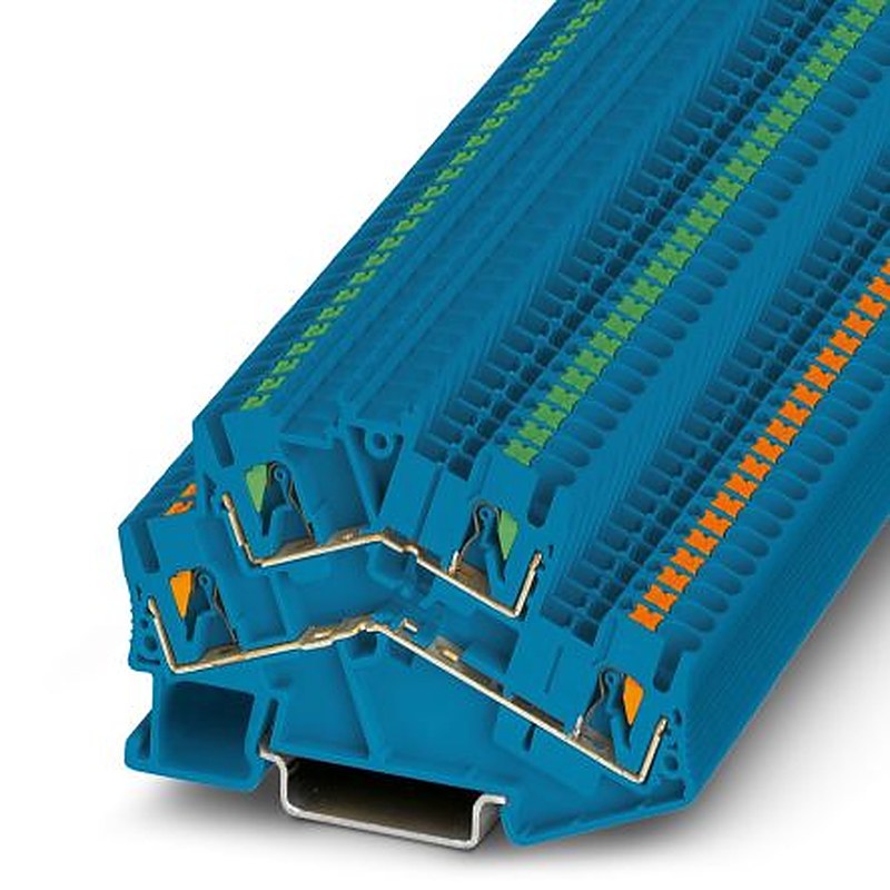 Phoenix Contact 3209612 PTTBS 2.5 BU/U-OG/O-GN Series Double Level Terminal Block Blue, 0.14mm², 4 mm², 2-Level,