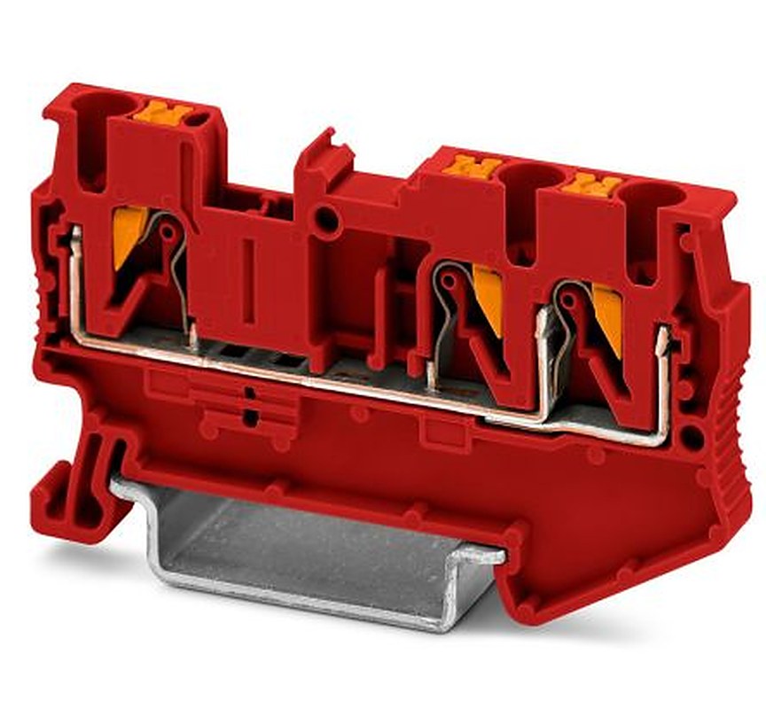 Phoenix Contact 3211223 PT 2.5-TWIN RD Series Feed Through Terminal Block Red, 0.14mm², 4 mm², 2-Level, Push-in, EAC Ex,