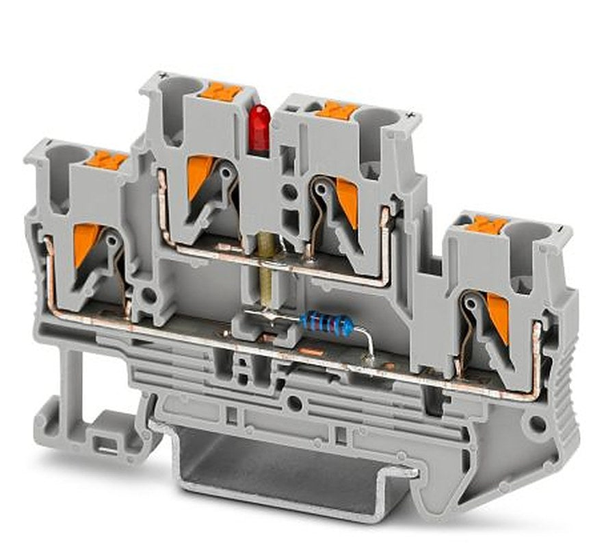 Phoenix Contact 3211456 PTU 4-TG-P Series Double Level Terminal Block Grey, 0.2mm², 6 mm², 2-Level, Push-in