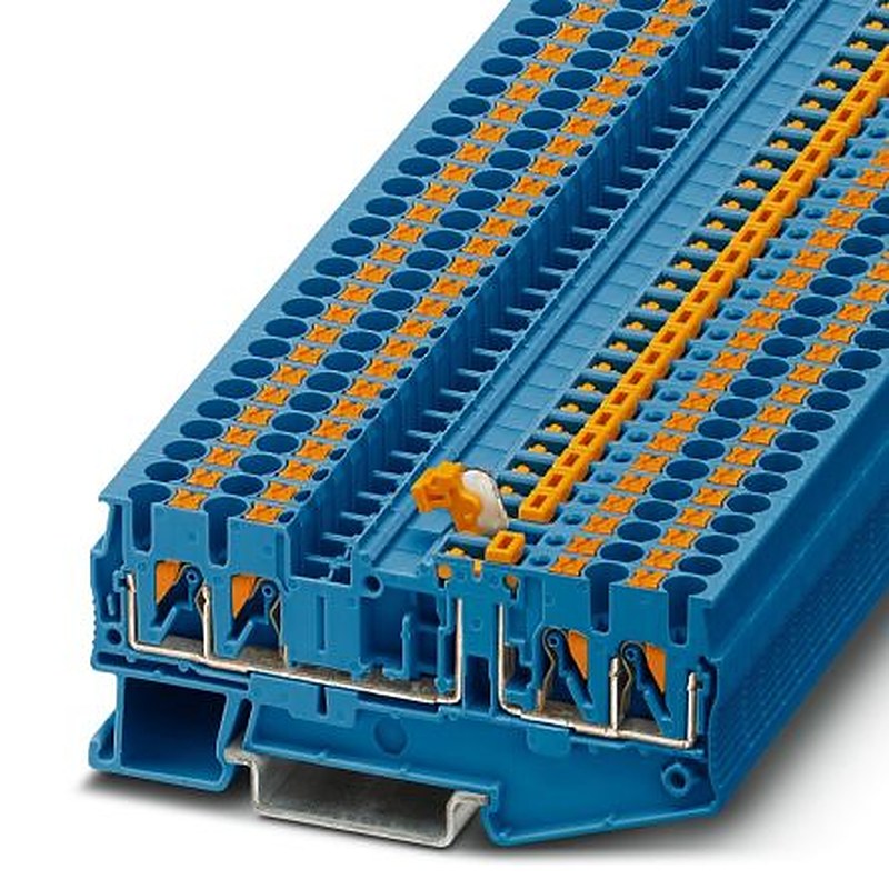 Phoenix Contact 3211676 PT 2.5-QUATTRO-MT BU Series Knife Disconnect Terminal Block Blue, 0.14mm², 4 mm², 1-Level,