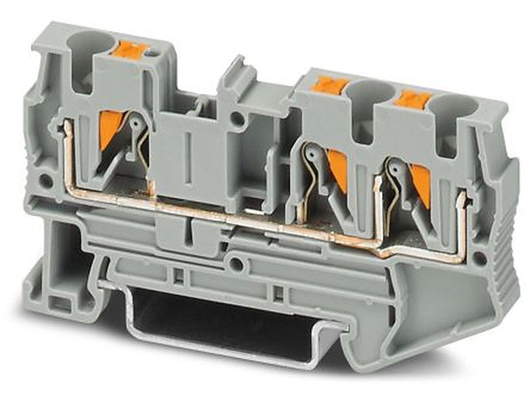 Phoenix Contact 3211771 PT 4-TWIN Series Feed Through Terminal Block Grey, 0.2mm², 6 mm², 1-Level, Push-in, IECEx/ATEX