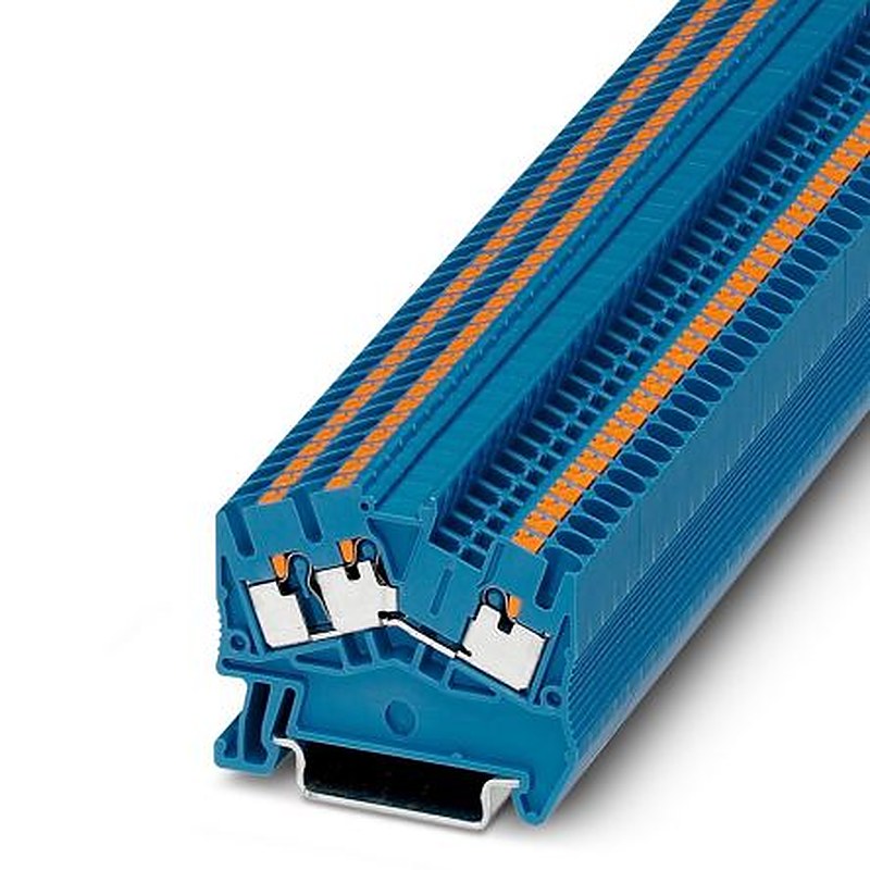 Phoenix Contact 3211906 PITS 2.5-TWIN BU Series Feed Through Terminal Block Blue, 0.14mm², 4 mm², 1-Level, Push-in,