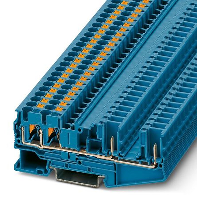 Phoenix Contact 3212000 PT 4-QUATTRO/2P BU Series Feed Through Terminal Block Blue, 0.2mm², 6 mm², Push-in