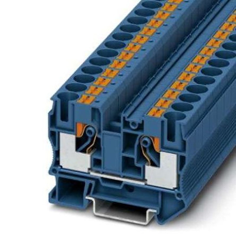 Phoenix Contact 3212123 PT 10 Series Feed Through Terminal Block Blue, 0.5mm², 16 mm², 1-Level, Push-in, IECEx/ATEX