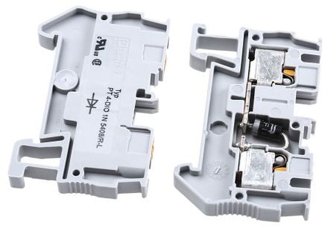 Phoenix Contact 3212125 PT 4-DIO 1N 5408/R-L Series Component Terminal Block Grey, 0.2mm², 6 mm², 1-Level, Push-in