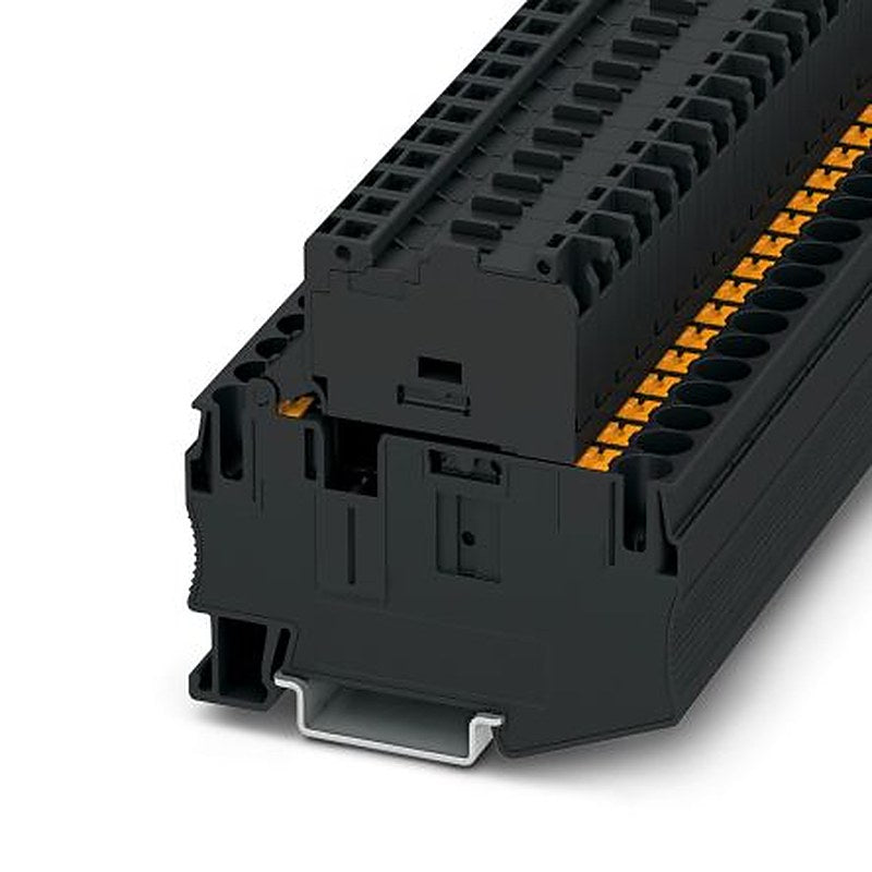 Phoenix Contact 3212133 PT 6 Series Fused DIN Rail Terminal Black, 10mm², 1-Level Fused, Push-in