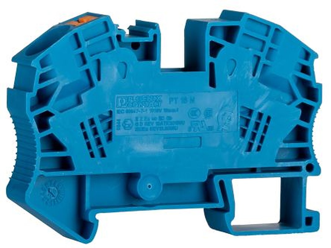 Phoenix Contact 3212142 PT 16 N BU Series Feed Through Terminal Block Blue, 0.5mm², 25 mm², 1-Level, Push-in